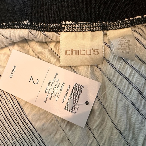 Chico's STRIPE MAXI SKIRT Size 12 (2) Large Black White Textured Hi Low NWT 1711 - Picture 9 of 9